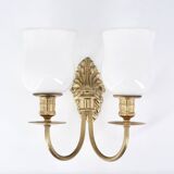 Applique double en laiton et verre opaque, années 50