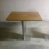 Pair of industrial metal foot tables and solid wood tray