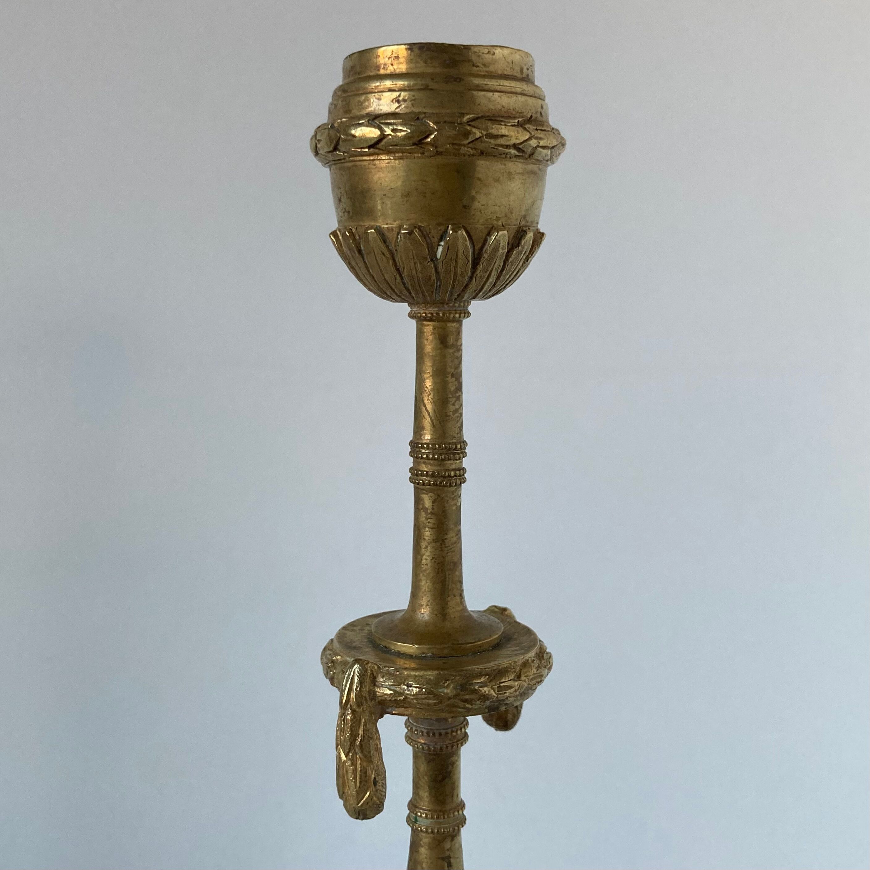 Pair of neoclassical style candlesticks in gilded bronze in the taste of Barbedienne