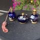 Perfume bottles, in hand-painted blue Bohemian crystal, antique.