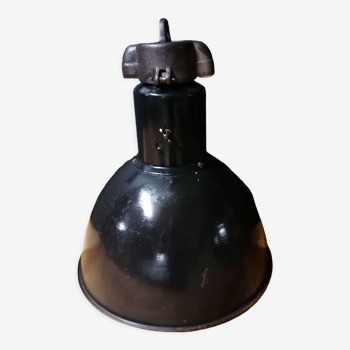 Industrial vintage factory pendant lamp, enamelled metal, 60s