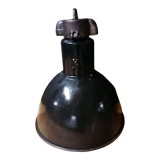 Industrial vintage factory pendant lamp, enamelled metal, 60s