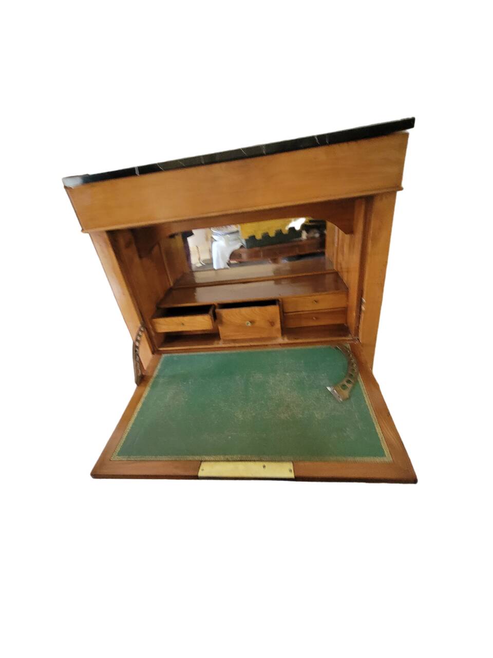 Old solid wood and black marble secretary