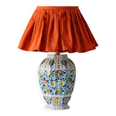 Polychrome Dutch Delft Table Lamp, Tichelaar Makkum, with New Loose Pleat Silk Shade