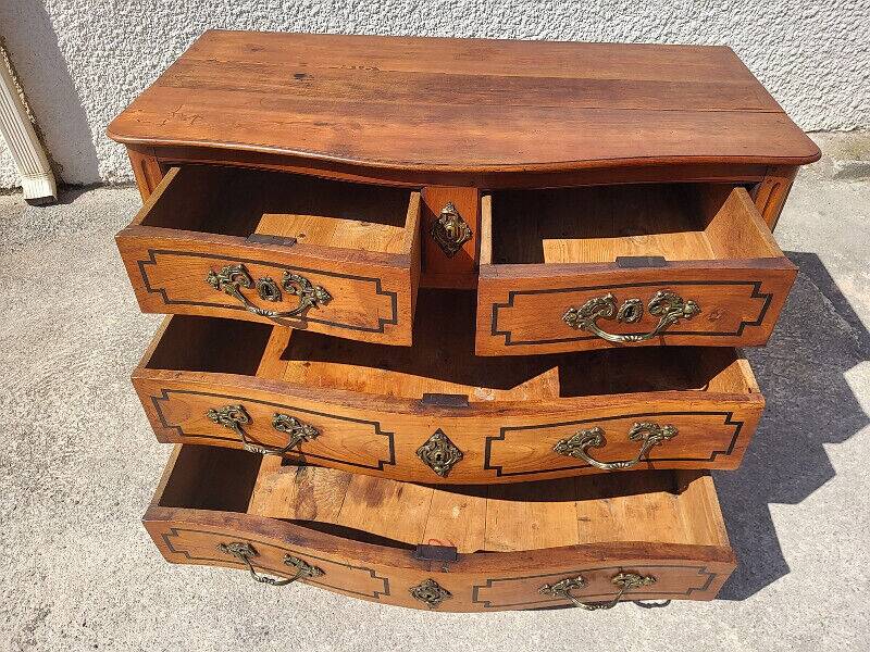 Transition louis xv louis xvi chest of drawers in cherry wood 4 drawers from the 18th century
