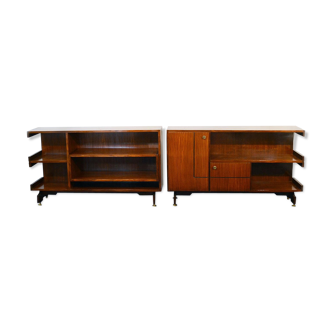 Modular sideboards in rosewood and brass 1960