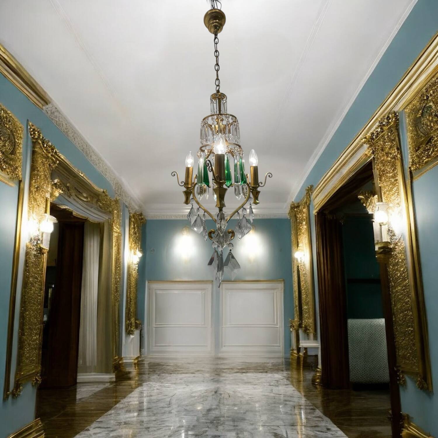 Brass  Crystal Chandelier 1960’s