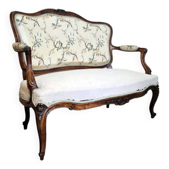 banquette louis XV cabriolet en noyer vers 1850