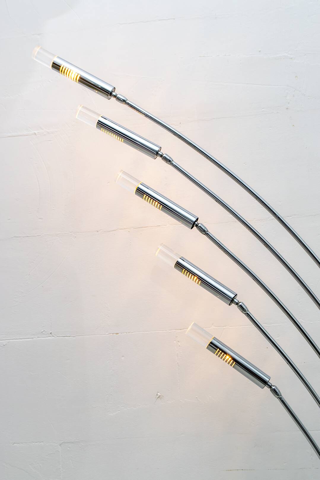 Midcentury Italian Arched Floor Lamp 5 Lights Chrome Metal and Lucite, 1960