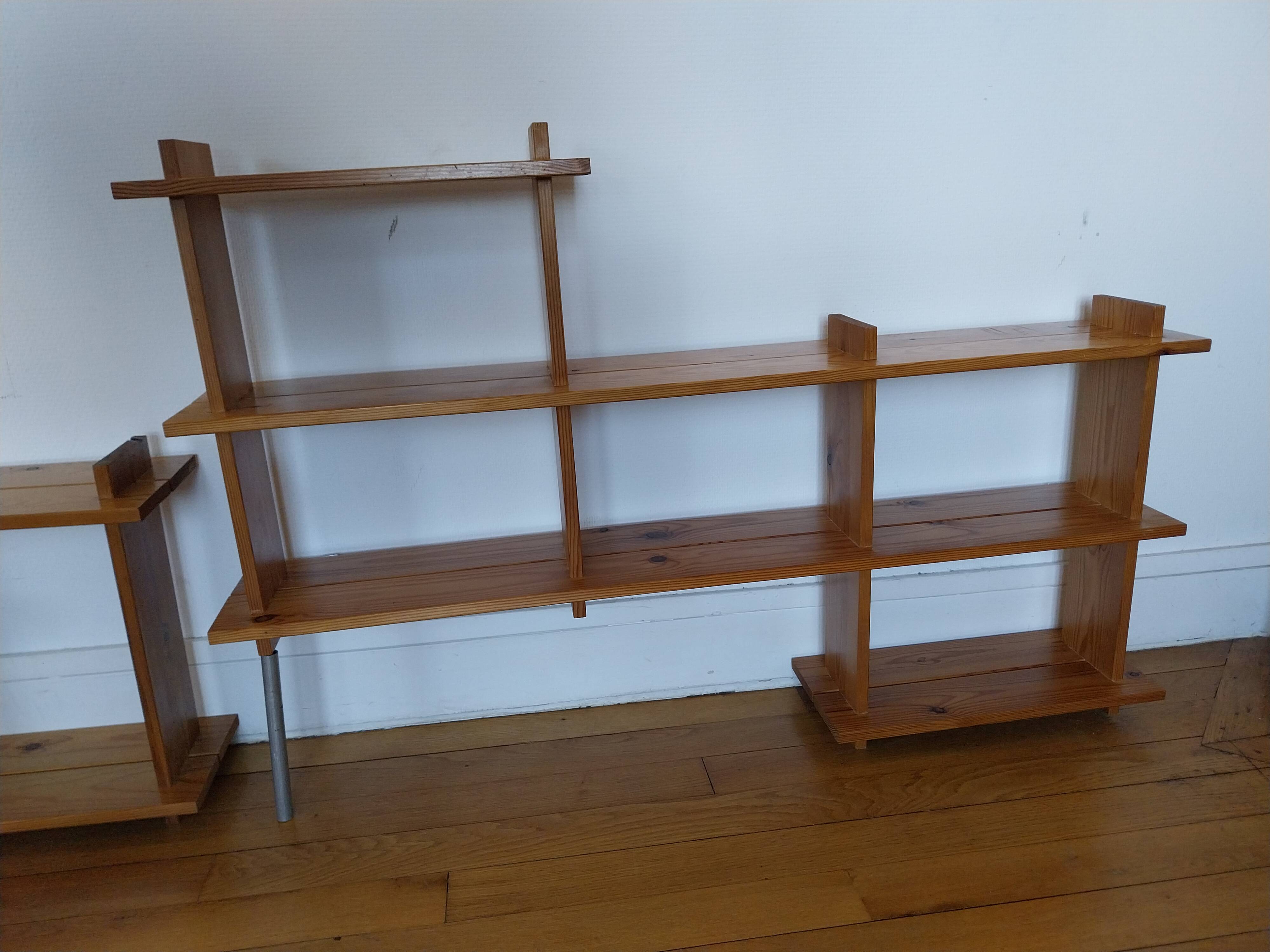 Vintage pine shelves in the style of Maison Regain.