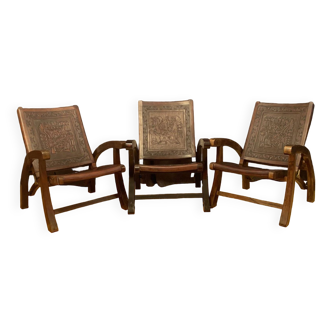 Ensemble de trois fauteuils conçus par Angel Pazmino, Muebles De Estilo, Équateur, années 1960.