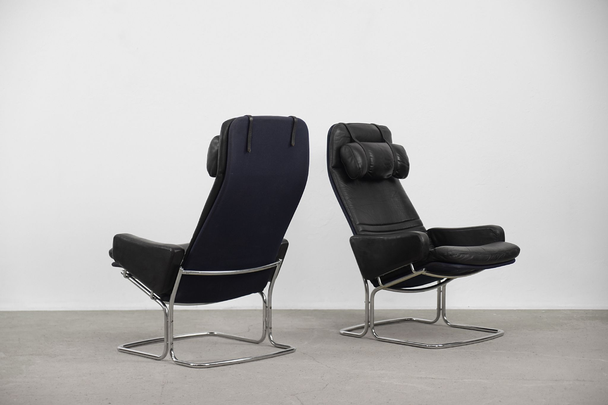 Mid-Century Rare Black Leather Scandinavian Armchair by Ire Möbel, 1970s, Set of 2