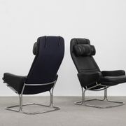 Mid-Century Rare Black Leather Scandinavian Armchair by Ire Möbel, 1970s, Set of 2