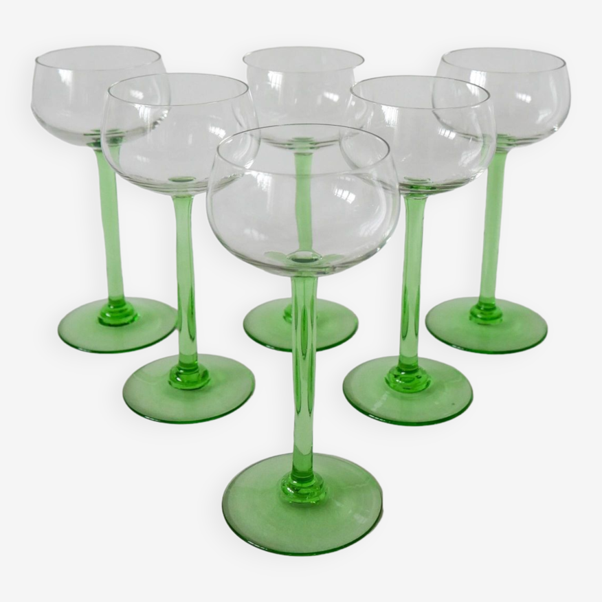 Lot de 6 verres à vin blanc à pieds vert clair 1970 | Selency