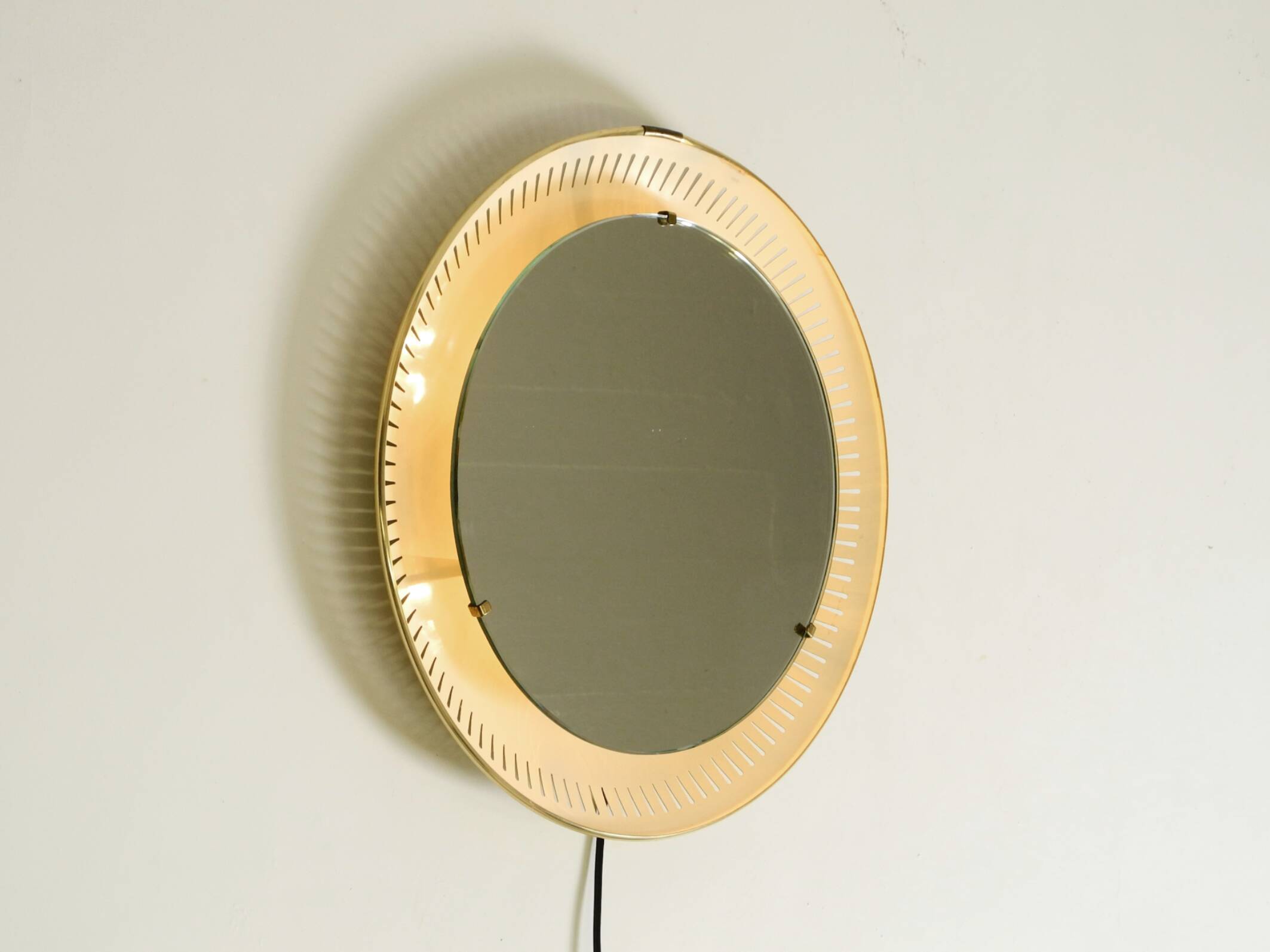 Rare round illuminated mid-century Hillebrand metal mirror from 1966