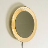 Rare round illuminated mid-century Hillebrand metal mirror from 1966