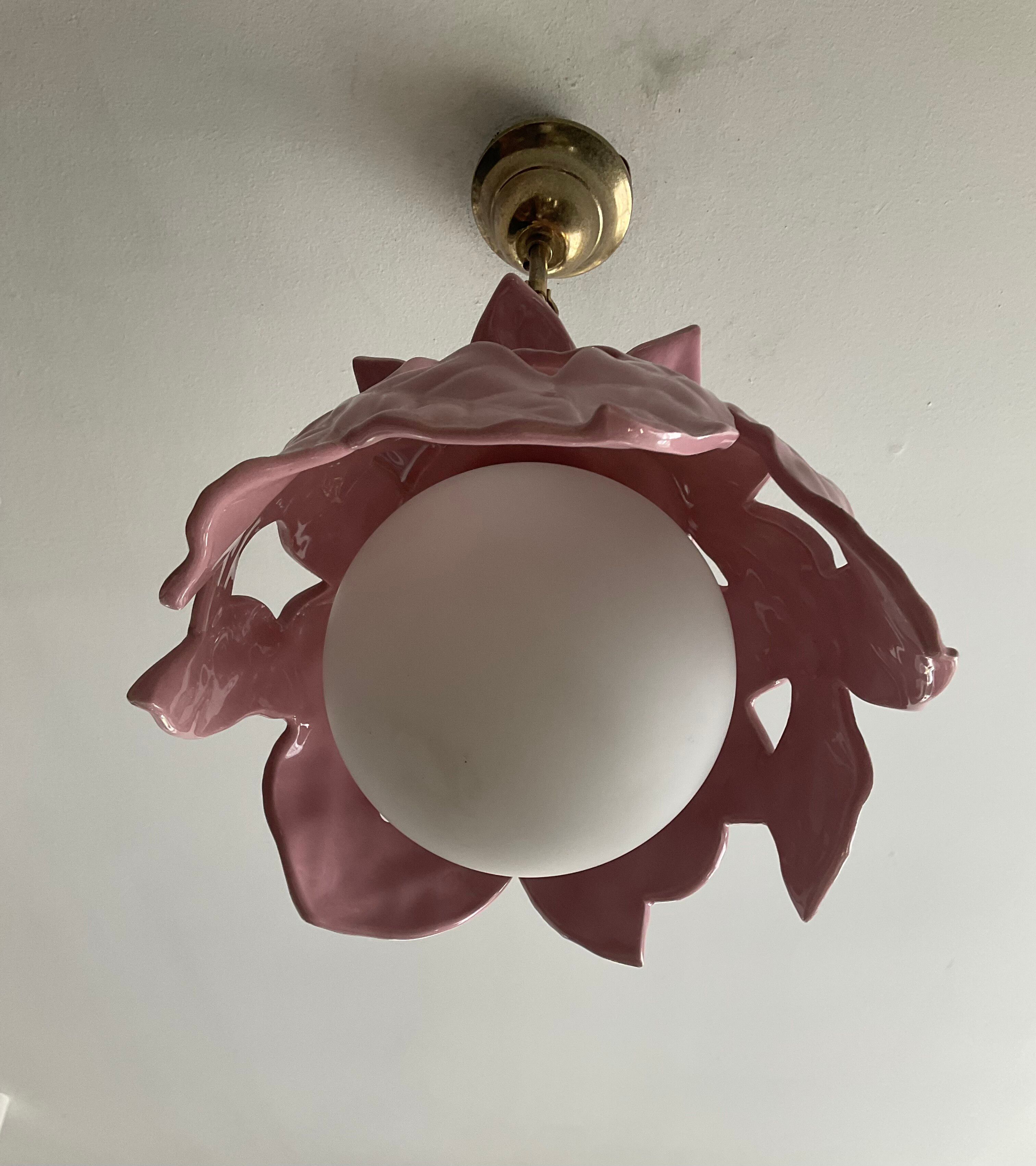 Vintage ceramic enamel flower pendant