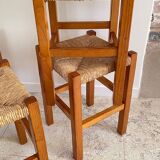 Pair of vintage wooden and straw stools