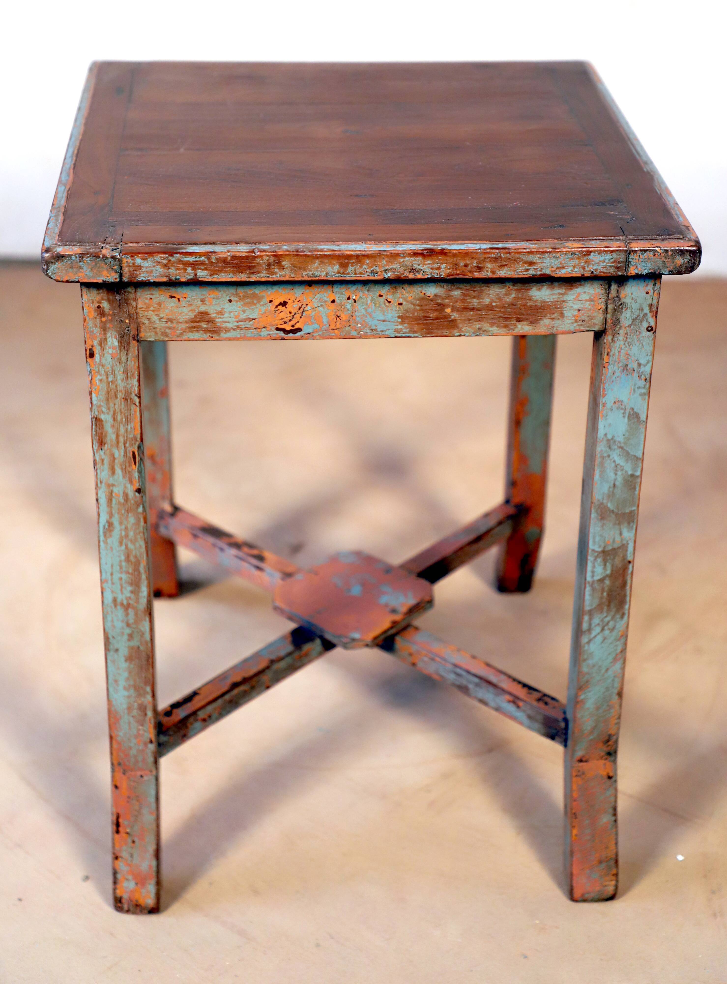 Burmese teak sofa end with original green patina