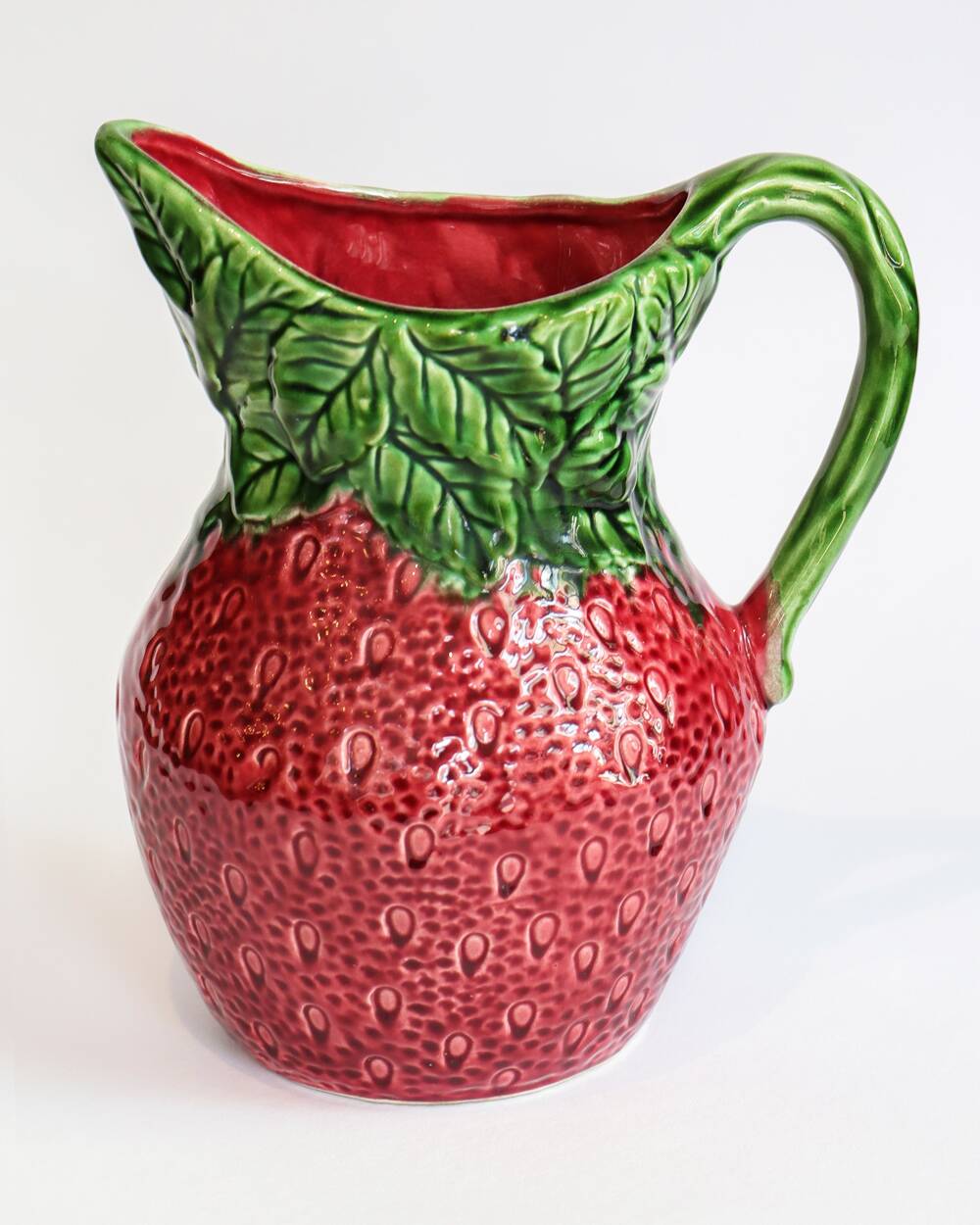 Large Vintage Italian Majolica Ceramic Strawberry-Shaped Pitcher or Jug