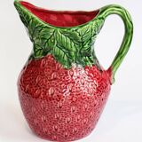 Large Vintage Italian Majolica Ceramic Strawberry-Shaped Pitcher or Jug