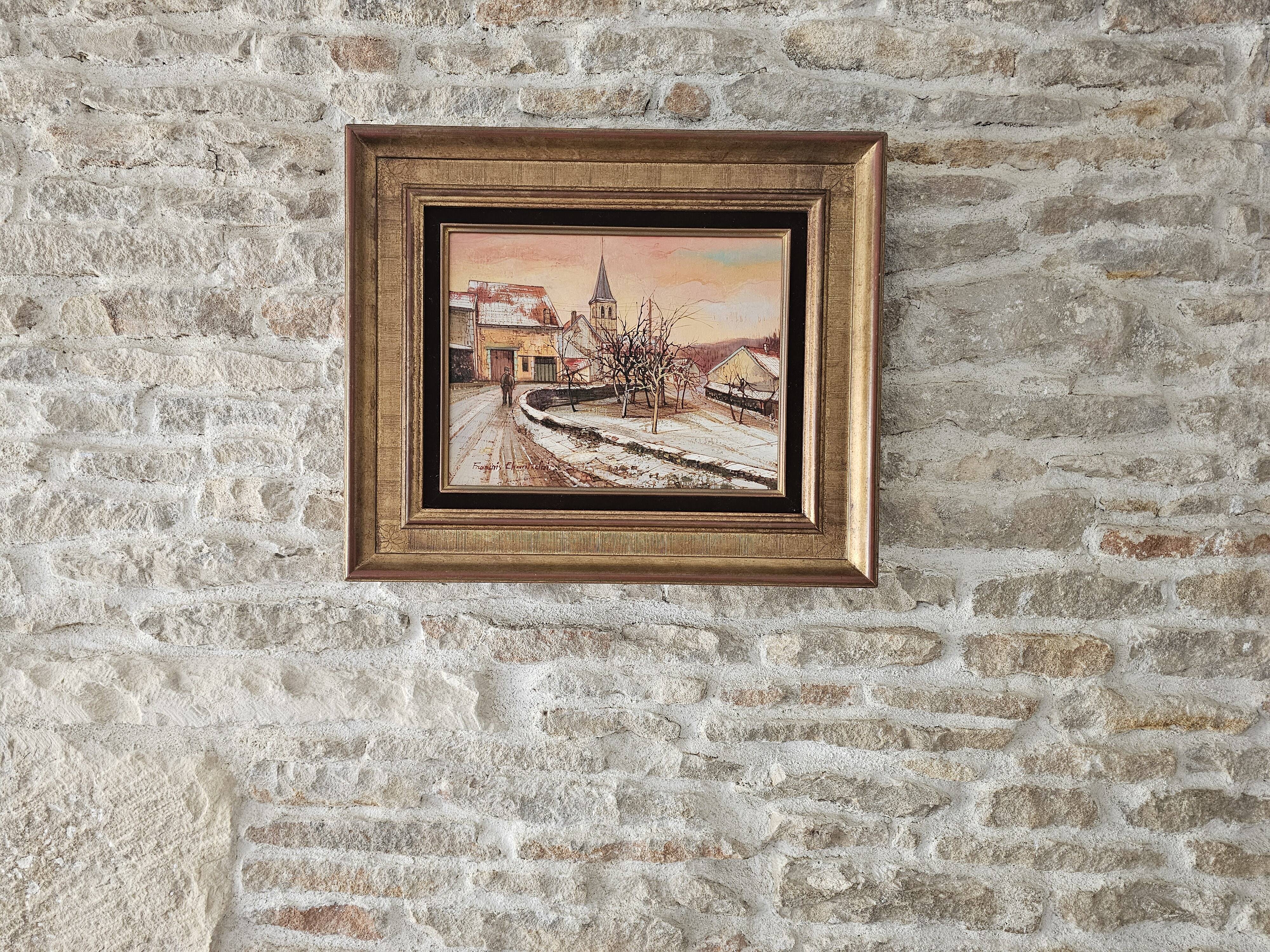 Oil Painting Landscape of a Snowy Village by Francois Chanteclair