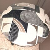Black wood piano stool Art Deco fabric restoration upholstery 1950 living room decoration