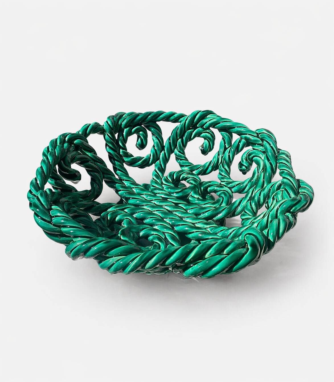 Large twisted green enamelled bowl