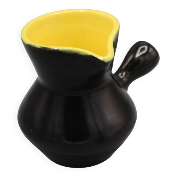 Ancienne ceramique pichet design vintage noir jaune