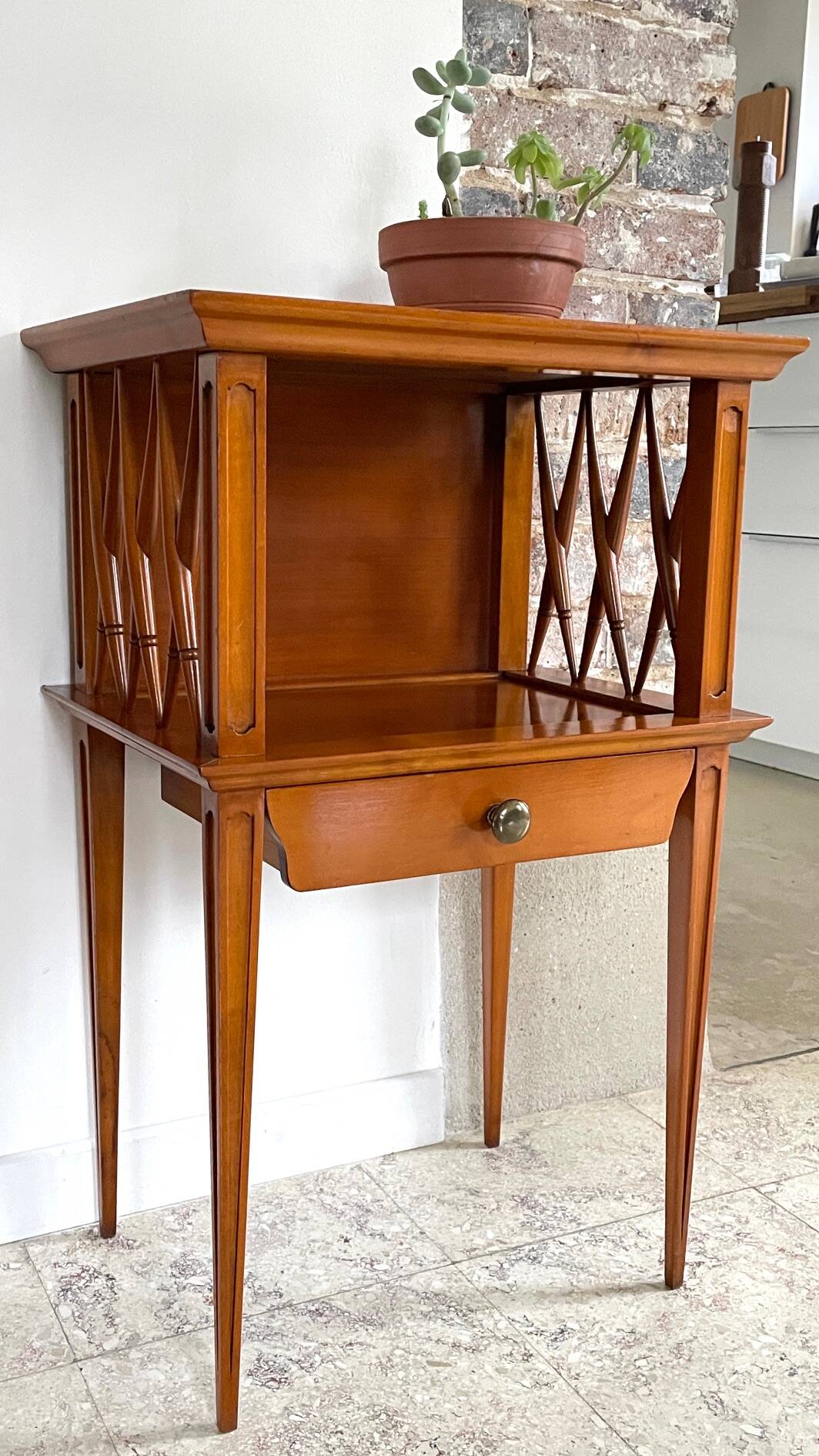 Vintage compass leg bedside table
