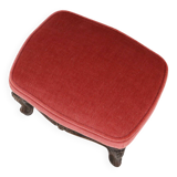 Baroque style foot stool in carved wood with coral velvet upholstery