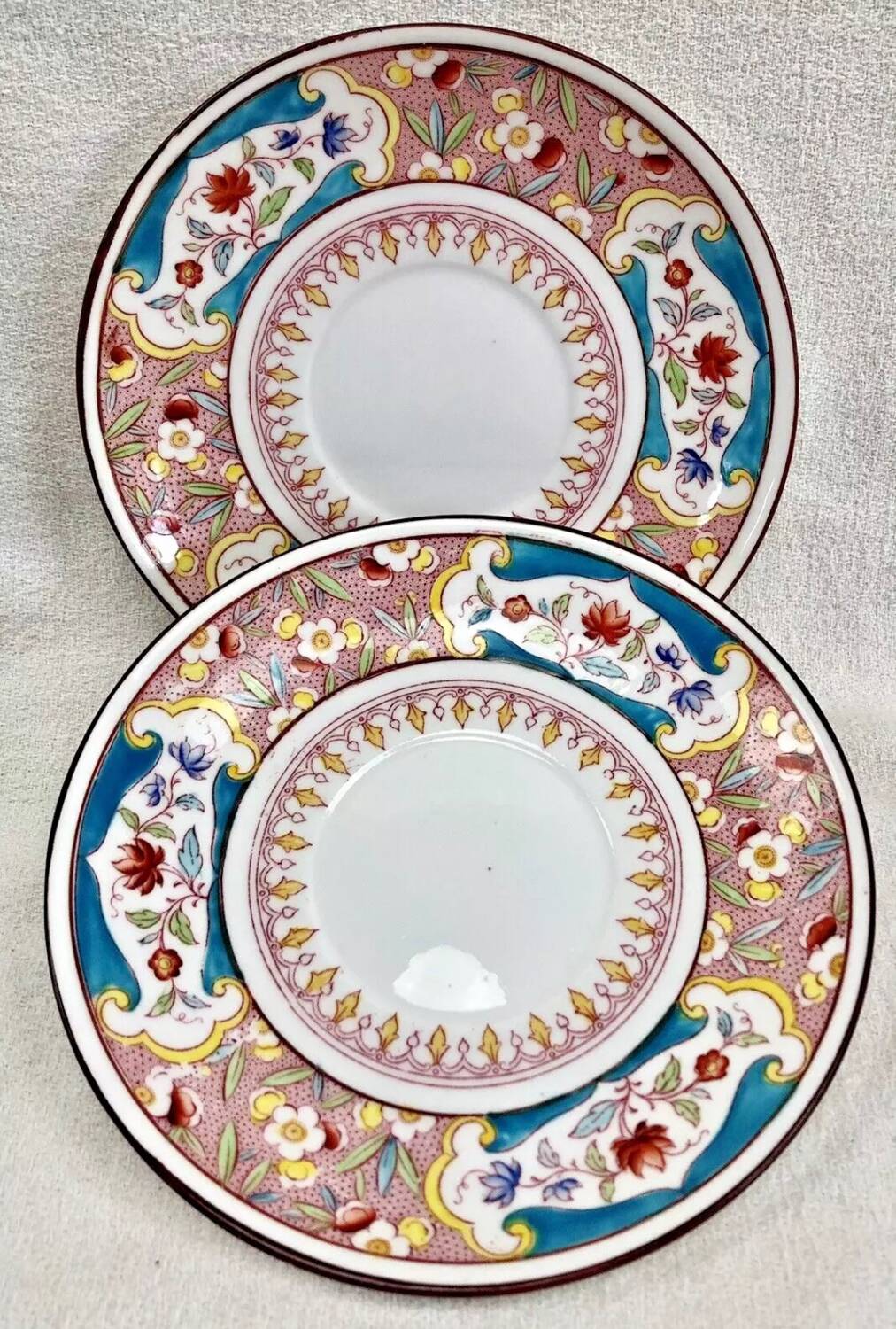 2 old Sarreguemines Minton porcelain tea cups + saucers