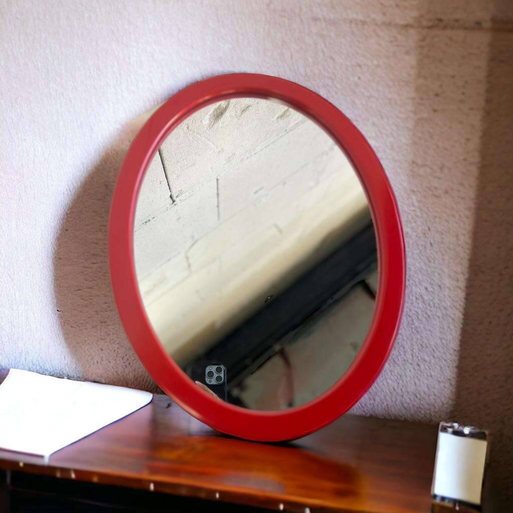 Vintage space age mirror in orange red