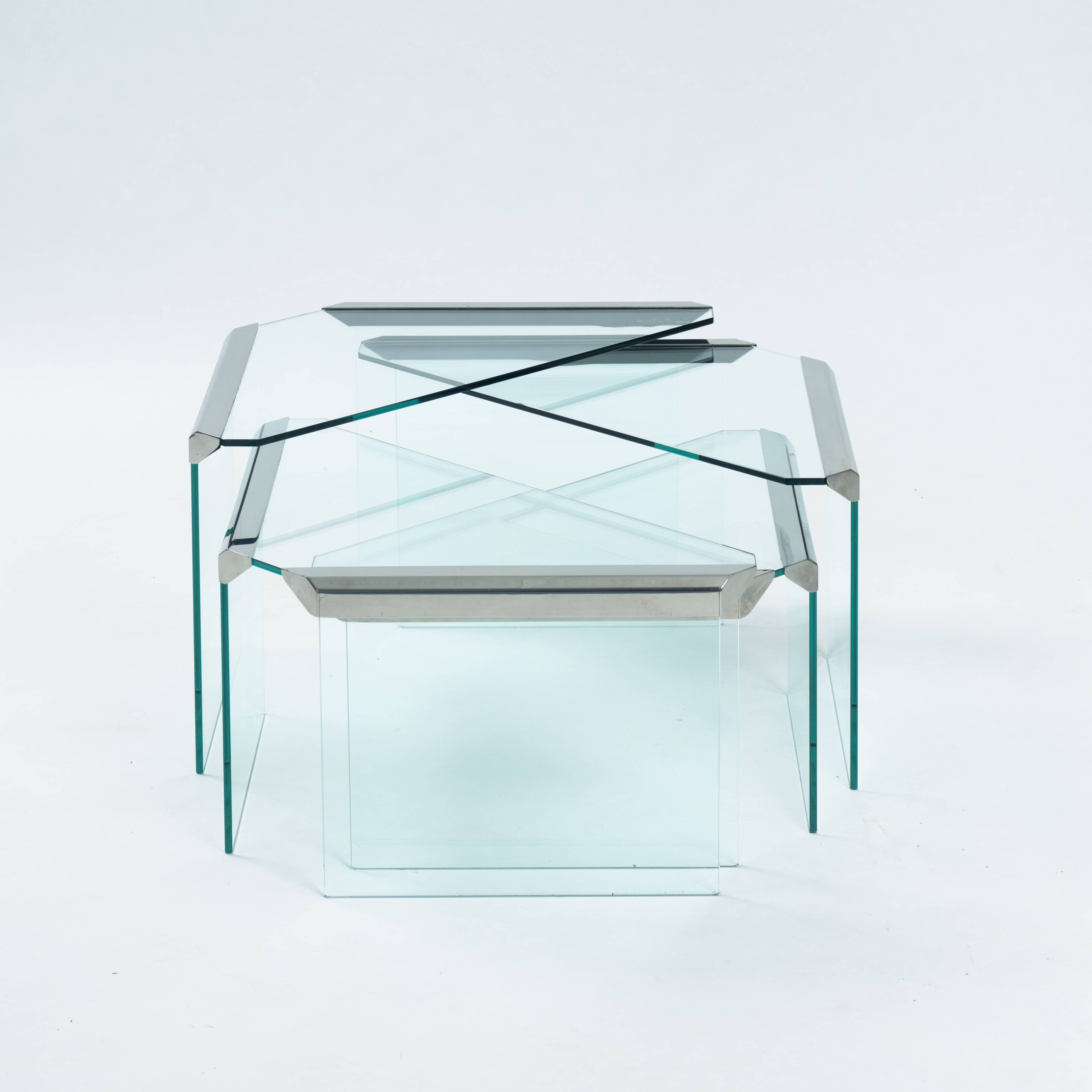Tables gigognes Galotti & Radice en verre chromé, lot de 4, Italie, années 1970