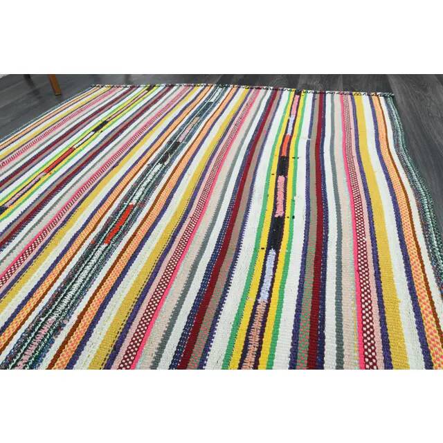 Vintage Turkish Oushak handmade wool cotton pink green runner rug 150x207