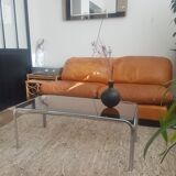 Table basse chrome et verre fumé