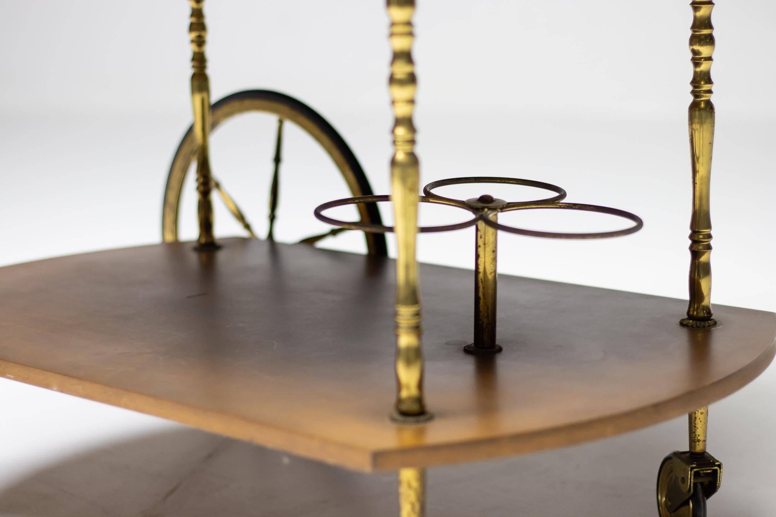 Brass and walnut bar cart by Cesare Lacca