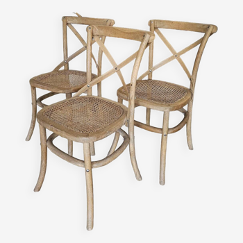 3 chaises bistrot en cannage