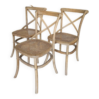 3 chaises bistrot en cannage