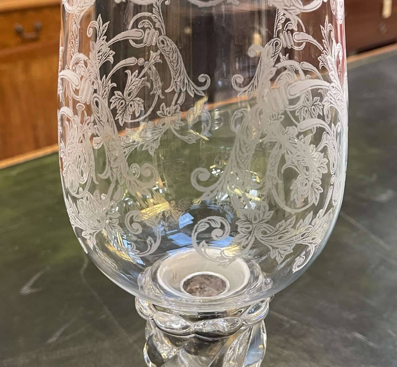 Baccarat crystal lantern with engraved foliage decoration.