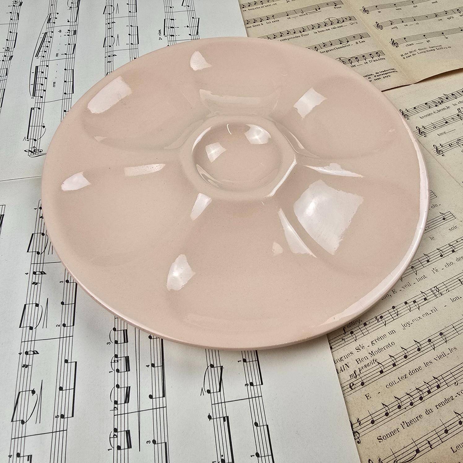 Set of 6 vintage Digoin powder pink oyster plates