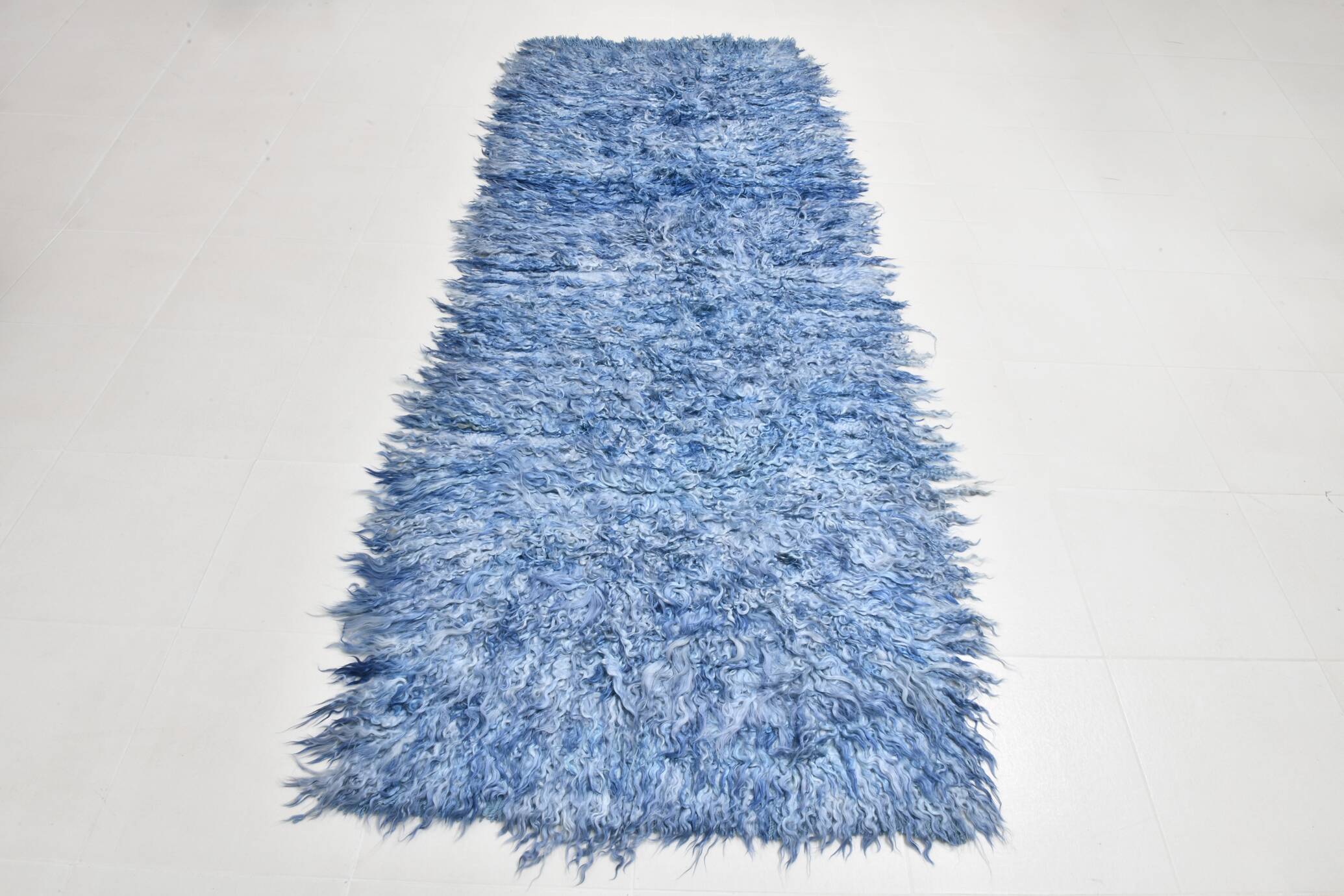 3x9 Blue %100 Wool Kilim Runner Rug, 98x282Cm