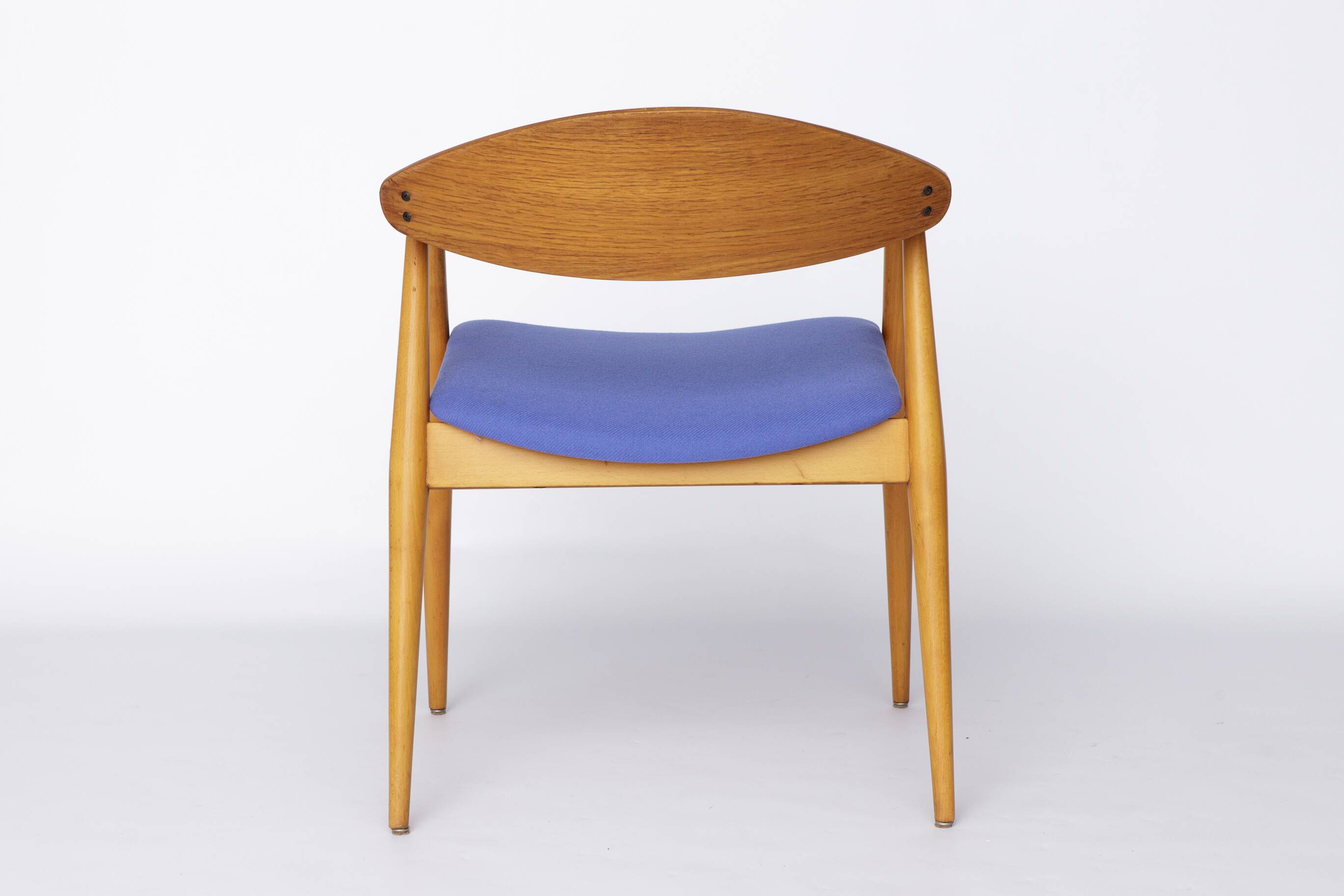 Vintage Armchair, 1960s German Design – Beech & Teak, Blue Upholstery