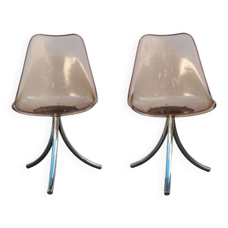 2 Chaises en Plexiglas Transparent et Fer Chromé