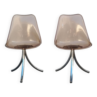 Paire de chaises en altuglas design, pied chromé, vintage 1970