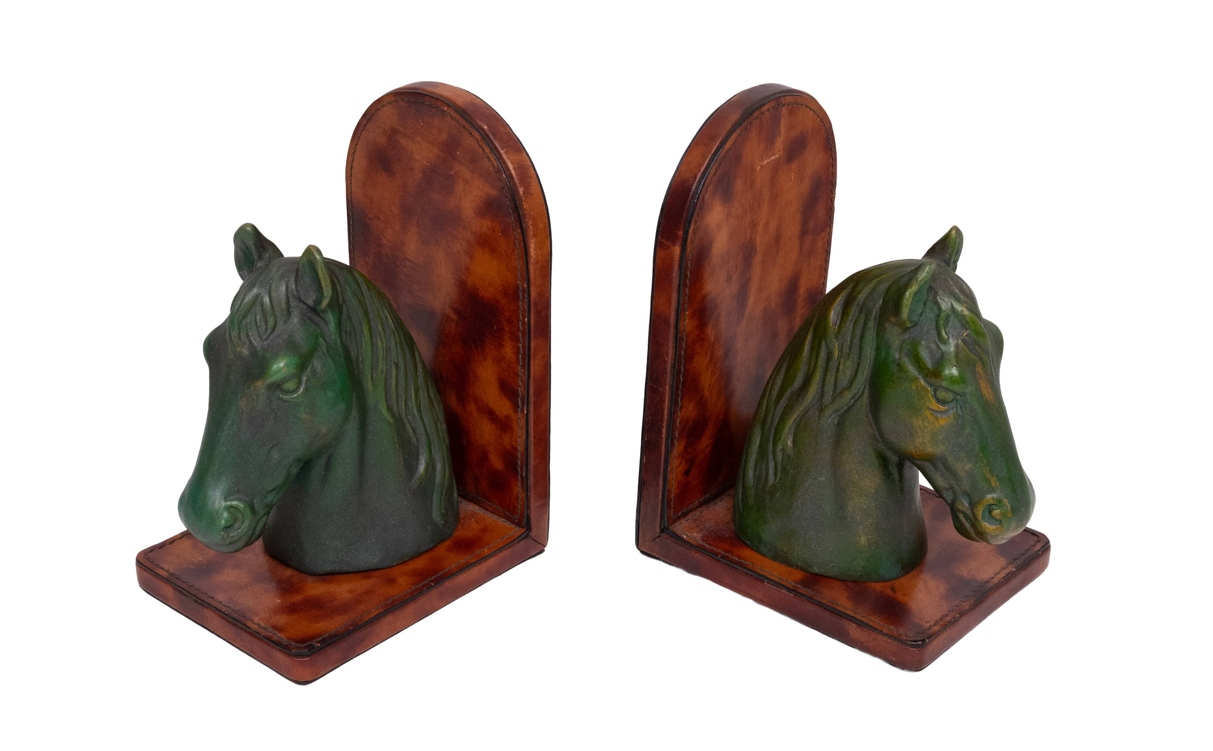 Ceramic and Leather Horses head bookends 1970s