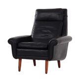 Black leather armchair, Danish design, 1970s, production: Denmark
