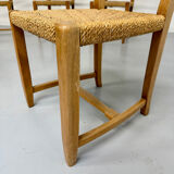 Set of 5 wooden chairs with rope seats, Scandinavian design, 1970s
