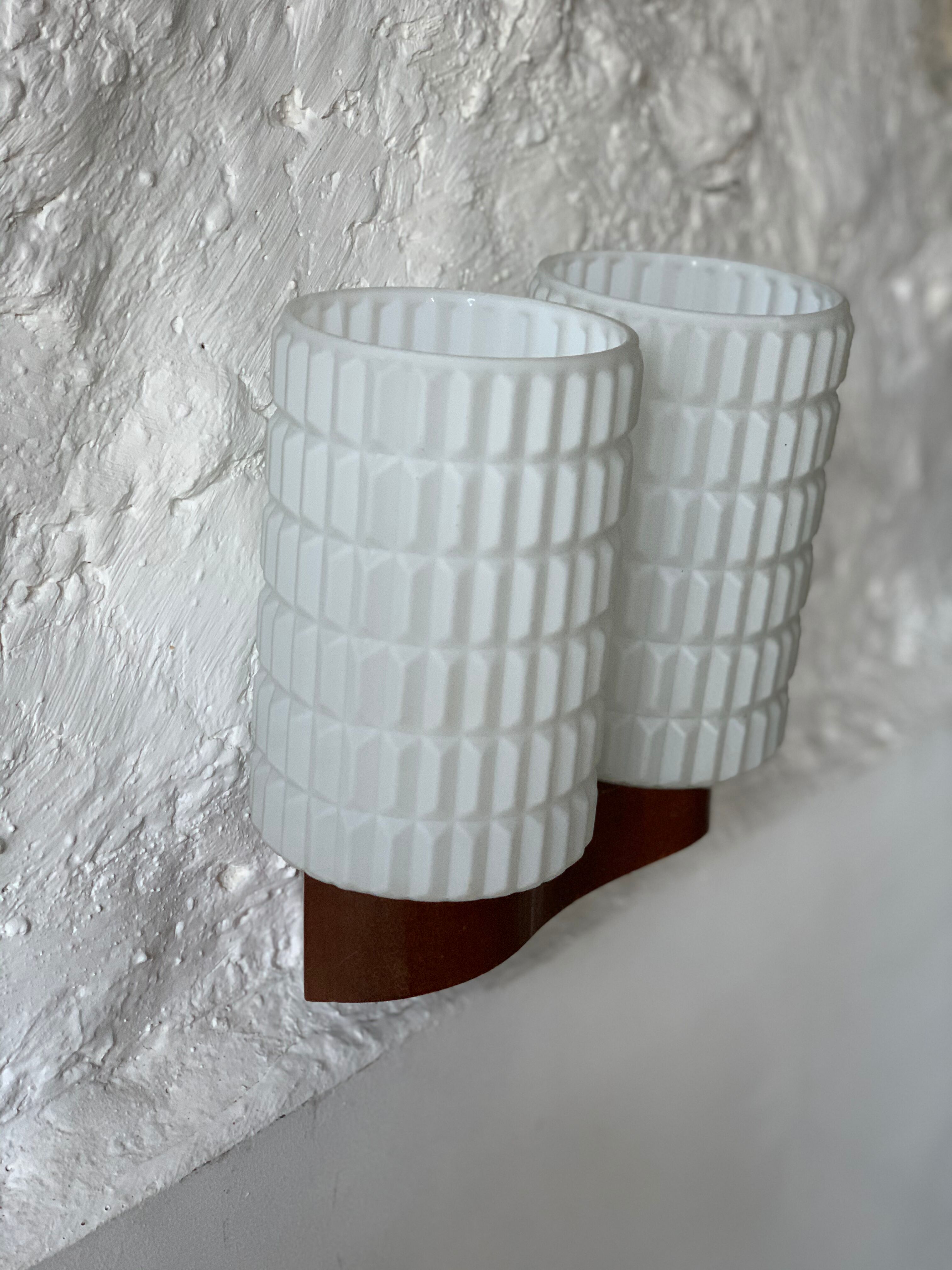 Wall sconce Scandinavian style vintage teak and 2 opalines