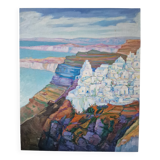Vintage landscape painting of Greece Santorini island